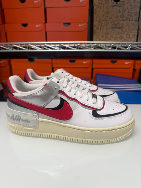 Nike Women's Air Force 1 Shadow Shoes White Silver Red FN6335-100