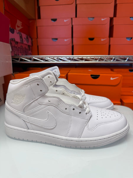 Nike Men's Air Jordan 1 Mid Shoes Triple White 554724-136