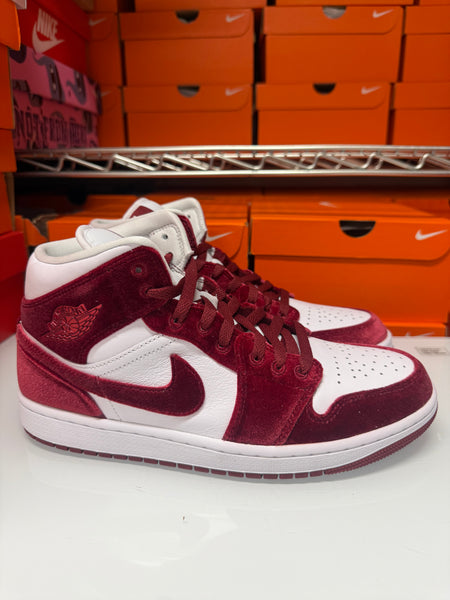 Nike Women's Air Jordan 1 Mid SE Shoes Red Velvet White FZ3334-100