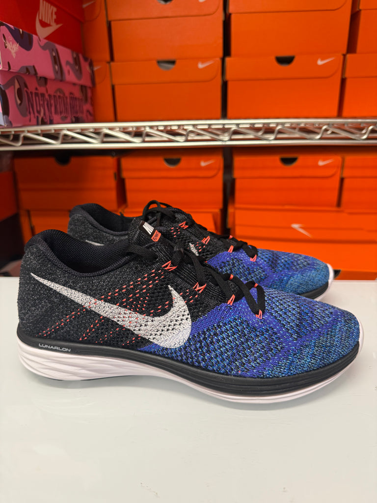 Nike Men's Flyknit Lunar3 Shoes Black White Blue 698181-005